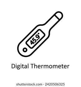Ilustración del icono de contorno del vector del termómetro digital. Archivo EPS 10