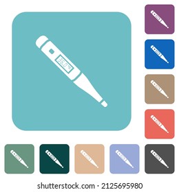 Digital thermometer white flat icons on color rounded square backgrounds