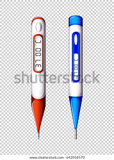 Digital Thermometers On Transparent Background Illustration: เวกเตอร์ ...