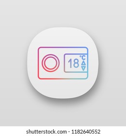 Digital thermostat app icon. UI/UX user interface. Climate control display. Temperature regulation. Air conditioning remote. Web or mobile application. Vector isolated illustration