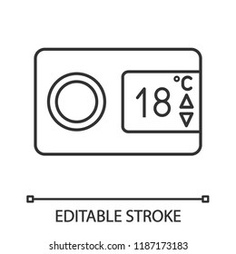 Digital thermostat linear icon. Climate control display. Thin line illustration. Air conditioning remote control. Contour symbol. Vector isolated outline drawing. Editable stroke