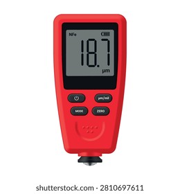 Digital thickness gauge for measuring material thickness in micrometers and mils displayed on a screen during use