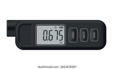 Digital thickness gauge showing measurement in mil units with buttons for zero, units, and mode