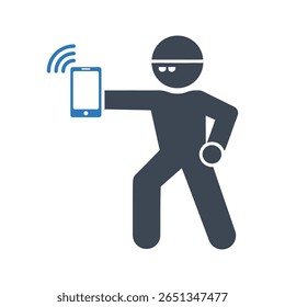 Digital thief with smartphone icon. Wireless signal icon