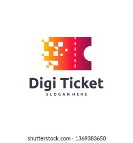 Digital Ticket logo designs concept vector, Pixel Ticket logo template