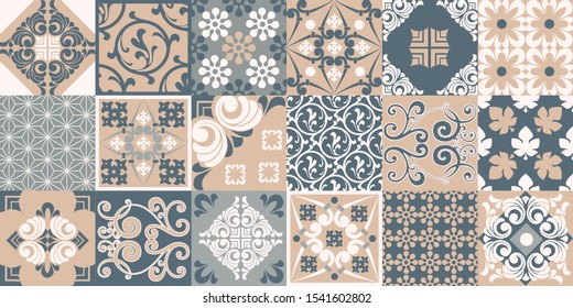 Digital tiles design. Colorful ceramic wall tiles decoration. Vector pattern. Azulejo.