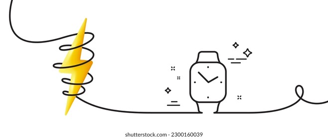 Digital time line icon. Continuous one line with curl. Clock sign. Smartwatch symbol. Smartwatch single outline ribbon. Loop curve with energy. Vector