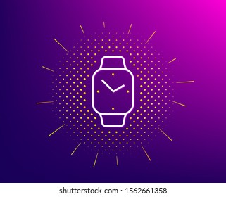 Digital time line icon. Halftone pattern. Clock sign. Smartwatch symbol. Gradient background. Smartwatch line icon. Yellow halftone pattern. Vector