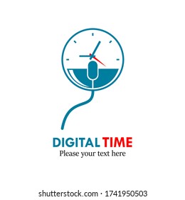 Ilustración de diseño de logotipo de tiempo digital. hay ratón y hora