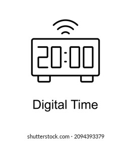 Digital Time vector outline icon for web isolated on white background EPS 10 file