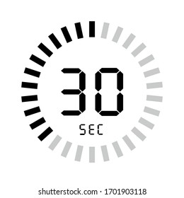 Digital timer 30 seconds. Stopwatch vector icon. Clock and watch, timer isolated in white background.