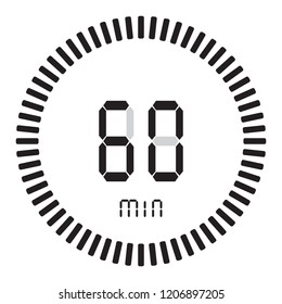 The digital timer 60 minutes, 1 hour. electronic stopwatch with a gradient dial starting vector icon, clock and watch, timer, countdown symbol.