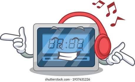 Digital timer Cartoon design concept listening music on headphone