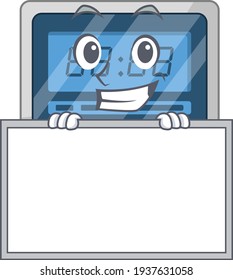 Digital timer cartoon design style standing behind a board
