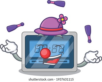 A digital timer cartoon design style succeed playing juggling