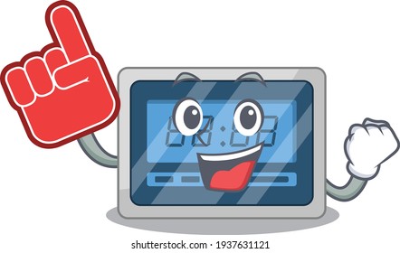 Temporizador digital en diseño de caricatura con dedo espumoso