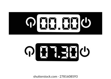 Digital Timer and Clock Display Icons with Power Buttons and LCD Screen