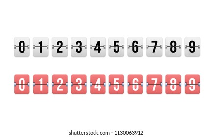 Digital timer, countdown counter. Mechanical scoreboard, flip watch. Remaining time, count down in reverse direction. Value of days, hours, minutes, seconds, template constructor. Vector illustration.