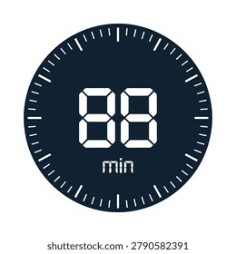 Digital timer display showing eighty eight minutes flat vector icon on a white background