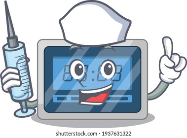 Digital timer humble nurse mascot design with a syringe
