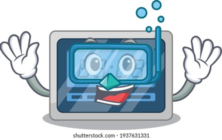 Digital timer mascot design swims with diving glasses