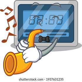 Digital timer musician of cartoon design playing a trumpet