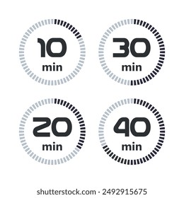 Digital timer set for 10 , 20 , 30 , 40 minutes. Cooking time symbol. Isolated vector icon.