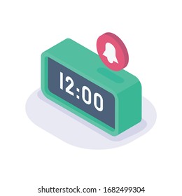 digital timer time clock isometric icon with modern flat style color