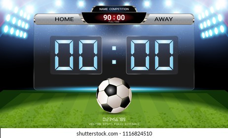 Digital timing scoreboard, Football match team A vs team B, Strategy broadcast graphic template for presentation score or game results display (EPS10 vector fully editable, resizable and color change)