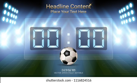 Digital timing scoreboard, Football match team A vs team B, Strategy broadcast graphic template for presentation score or game results display (EPS10 vector fully editable, resizable and color change)