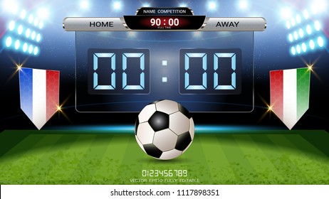 Digital timing scoreboard, Football match team A vs team B, Strategy broadcast graphic template for presentation score or game results display (EPS10 vector fully editable, resizable and color change)