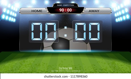 Digital timing scoreboard, Football match team A vs team B, Strategy broadcast graphic template for presentation score or game results display (EPS10 vector fully editable, resizable and color change)