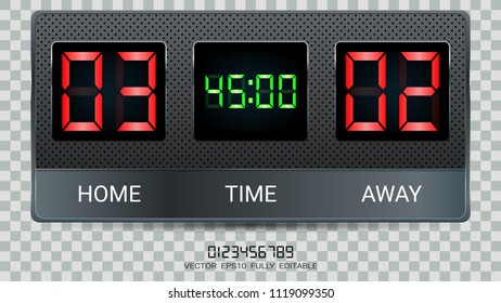 Digital timing scoreboard, Football match team A vs team B, Strategy broadcast graphic template for presentation score or game results display (EPS10 vector fully editable, resizable and color change)