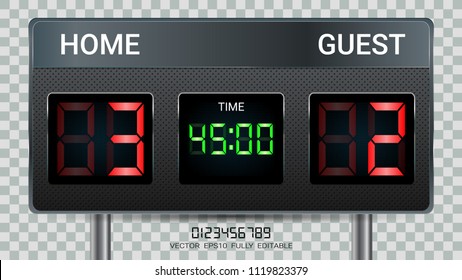 Digital timing scoreboard, Football match team A vs team B, Strategy broadcast graphic template for presentation score or game results display (EPS10 vector fully editable, resizable and color change)