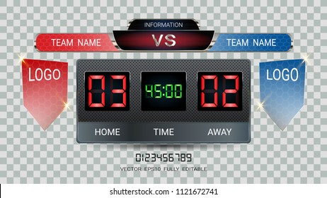 Digital timing scoreboard, Football match team A vs team B, Strategy broadcast graphic template for presentation score or game results display (EPS10 vector fully editable, resizable and color change)