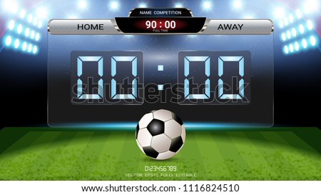 Digital timing scoreboard, Football match team A vs team B, Strategy broadcast graphic template for presentation score or game results display (EPS10 vector fully editable, resizable and color change)