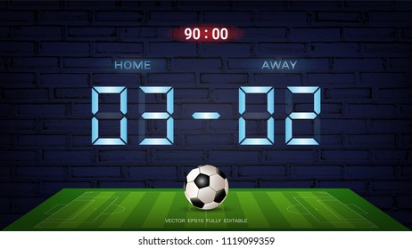 Digital timing scoreboard, Neon glow on a dark background for football match team A vs team B, Strategy broadcast graphic template.