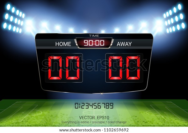 Digital timing scoreboard, Sport soccer and\
football match Home Versus Away, Strategy broadcast graphic\
template for presentation score or game results display  (EPS10\
vector fully editable)