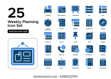 Digital To-Do List and Task Tracker. Productivity, Organization, and Scheduling. Vector Illustration. Solid duo tone icon set