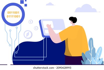 Digital Token flat Illustration NFT Non Fungible Token concept blue, yellow, green color, Hand Drawn style , perfect for ui ux design, stationery, branding projects, logo, social media posts