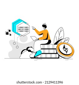 Digital Token Flat Illustration NFT concept, color green, yellow, black, minimal modern line style, can be used for landing page, web, UI, banner, template, background, web development
