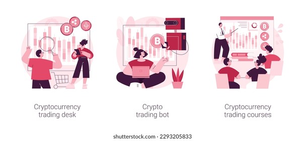 Digital tokens abstract concept vector illustration set. Cryptocurrency trading desk, crypto trading bot, trading courses, bitcoin futures, financial technology, blockchain ICO abstract metaphor.