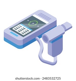 Digital tonometer measuring eye pressure, showing medical data on screen