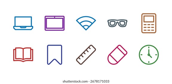 Digital and Tools Icon Set Flat Colorful Solid Line Bold Line Vector Collection