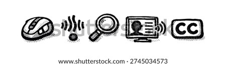 Digital Tools, User Profile Communication, and Accessibility Icons with Mouse, Search, and Closed Captions