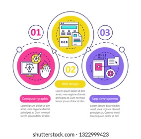 Digital tools vector infographic template. Business presentation elements. Computer graphic, web design, app development. Data visualization steps and options. Process timeline chart. Workflow layout
