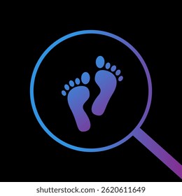 Digital trace searching. Biometric identity protection. Investigations and traces. Footprint tracking chip. Hi-tech technologies. Flat vector illustration.