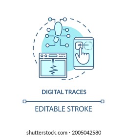 Digital Traces Concept Icon. Digital Twin Characteristics. Products Issues Diagnosing Strategy Abstract Idea Thin Line Illustration. Vector Isolated Outline Color Drawing. Editable Stroke