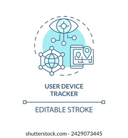 Digital tracking soft blue concept icon. Device management, security protocols. Vulnerability assessment, cybersecurity. Round shape line illustration. Abstract idea. Graphic design. Easy to use