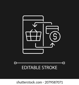 Digital transacting white linear icon for dark theme. E-commerce payment system. Paying for goods. Thin line customizable illustration. Isolated vector contour symbol for night mode. Editable stroke